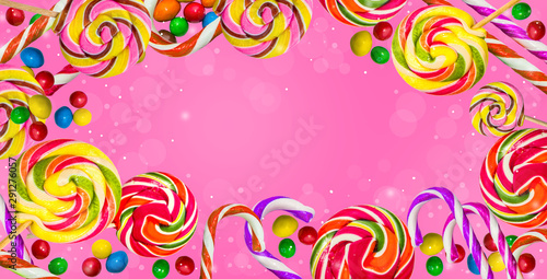 Candy background. Sweets on a yellow background.
