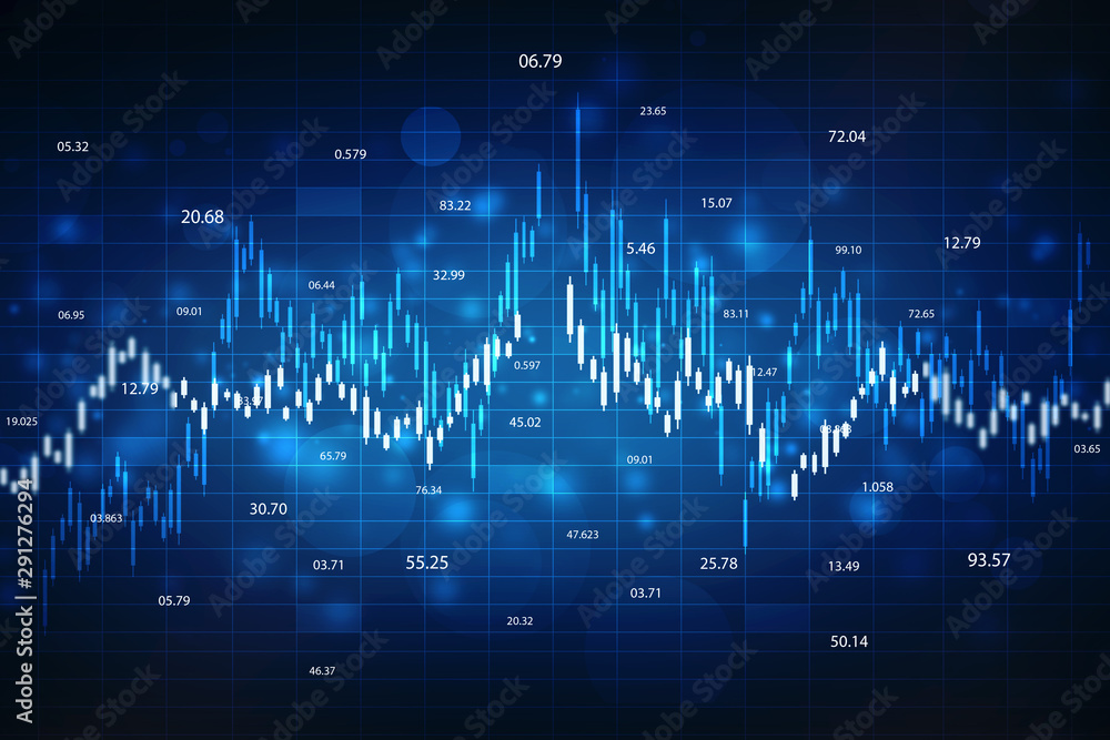 Creative glowing blue Forex chart wallpaper with grid. Invest and