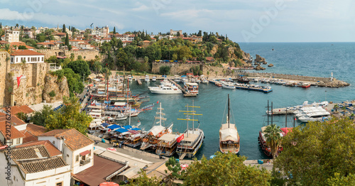 View at Antalya harbour in Kaleici district in Antalya, Turkey.