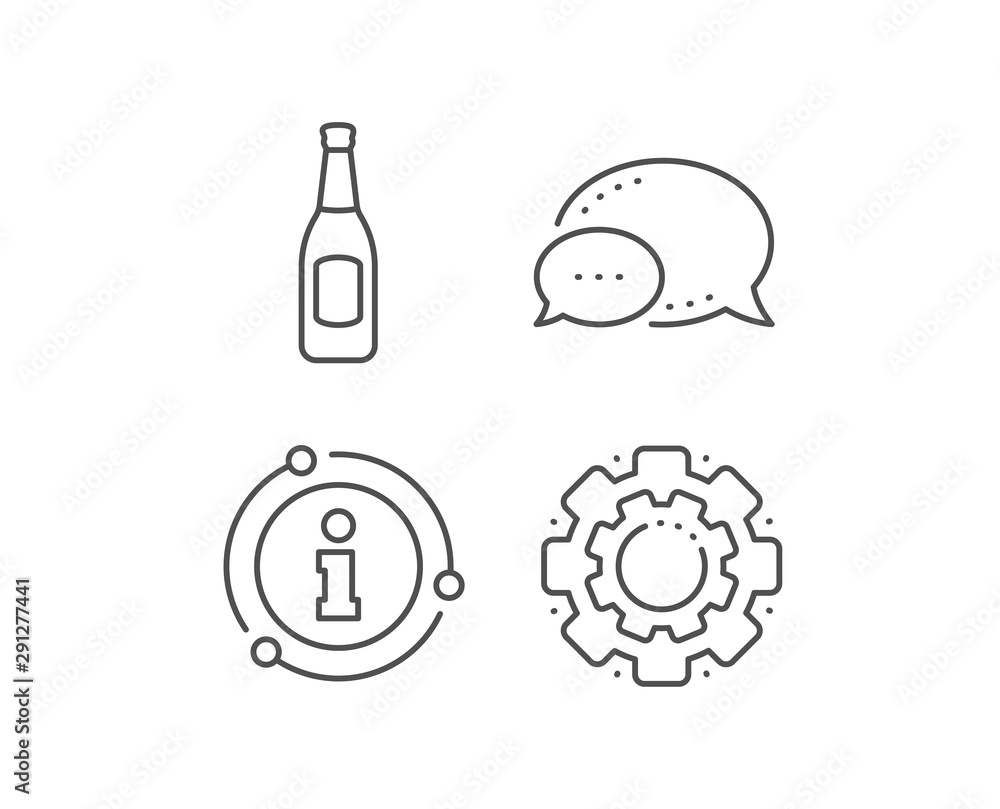 Beer bottle line icon. Chat bubble, info sign elements. Pub Craft beer sign. Brewery beverage symbol. Linear beer outline icon. Information bubble. Vector