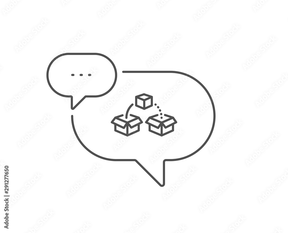 Parcel shipping line icon. Chat bubble design. Delivery box sign. Cargo package symbol. Outline concept. Thin line parcel shipping icon. Vector Parcel shipping line icon. Chat bubble design. Delivery box sign. Cargo package symbol. Outline concept. Thin line parcel shipping icon. Vector