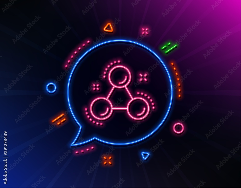 Chemistry molecule line icon. Neon laser lights. Laboratory atom sign. Analysis symbol. Glow laser speech bubble. Neon lights chat bubble. Banner badge with chemistry molecule icon. Vector