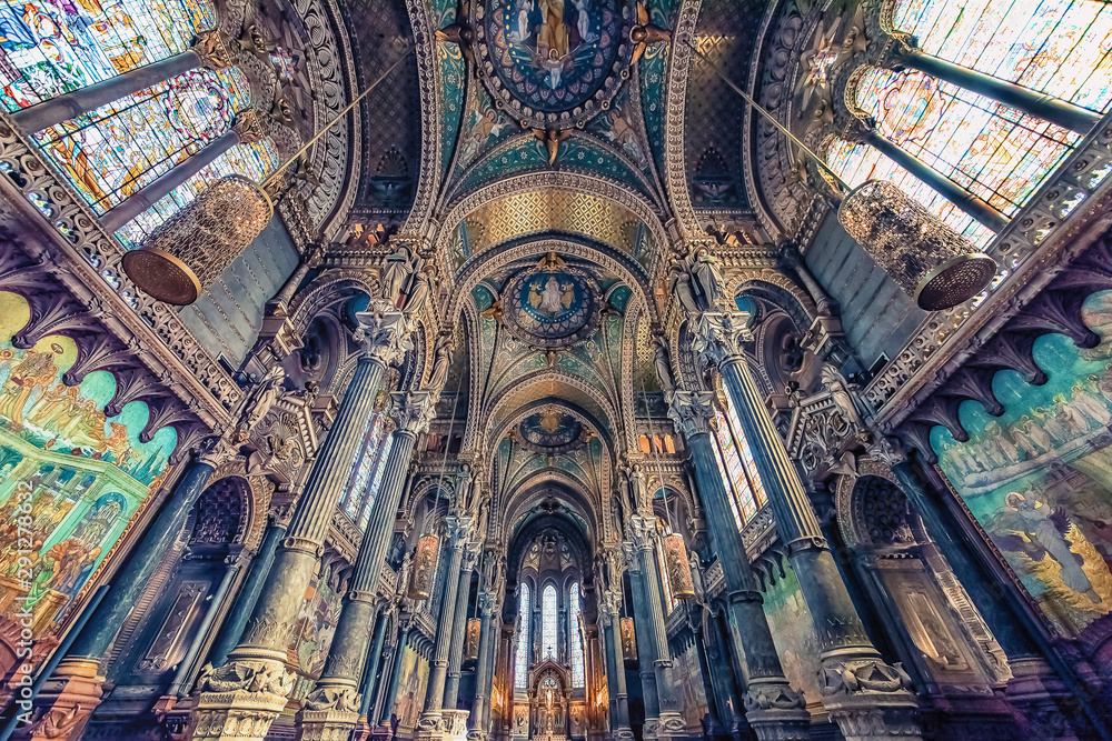 Inside the Basilica of Notre-Dame de Fourviere in Lyon, France