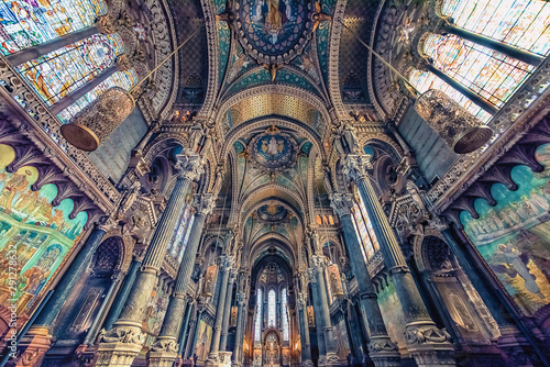 Inside the Basilica of Notre-Dame de Fourviere in Lyon, France photo