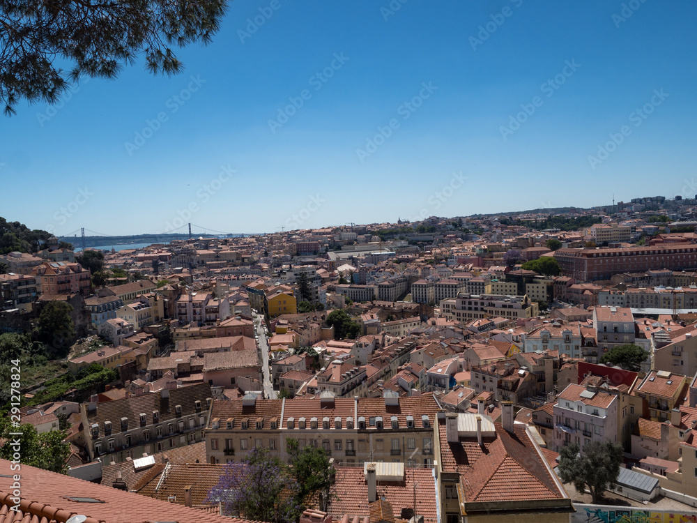 Portugal, may 2019: Skyline of Lisbonwith river Tagus at sunny day, Lisbon