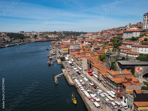Portugal. may 2019: Panoramic view of Old Porto Oporto city and Ribeira over Douro river from Vila Nova de Gaia © ikmerc