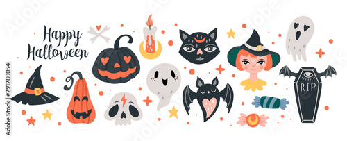 Halloween holiday cute elements set.