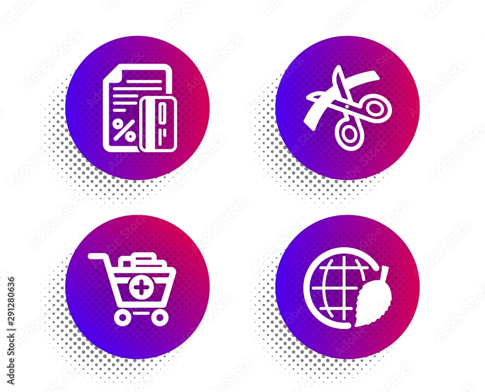 Credit card, Scissors and Add products icons simple set. Halftone dots button. Environment day sign. Loan percent, Cutting ribbon, Shopping cart. Safe world. Business set. Vector Credit card, Scissors and Add products icons simple set. Halftone dots button. Environment day sign. Loan percent, Cutting ribbon, Shopping cart. Safe world. Business set. Vector
