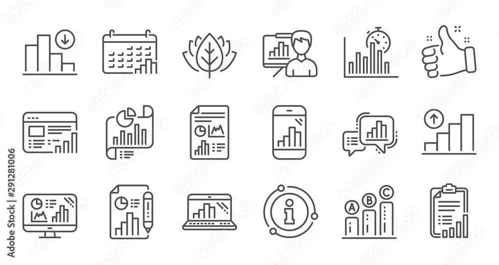 Graph line icons. Charts and graphs, Presentation and Report. Analytics linear icon set. Quality line set. Vector