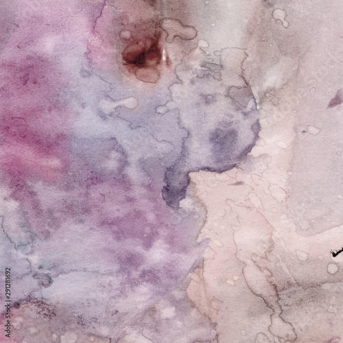Watercolor illustration. Texture. Watercolor transparent stain. Blur, spray. Gray and pink.