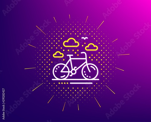 Bike rental line icon. Halftone pattern. Bicycle rent sign. Hotel service symbol. Gradient background. Bike rental line icon. Yellow halftone pattern. Vector