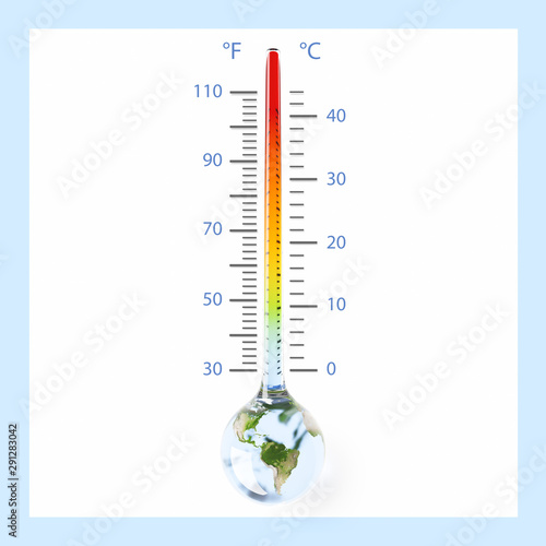 Global thermometer on white background, climate change