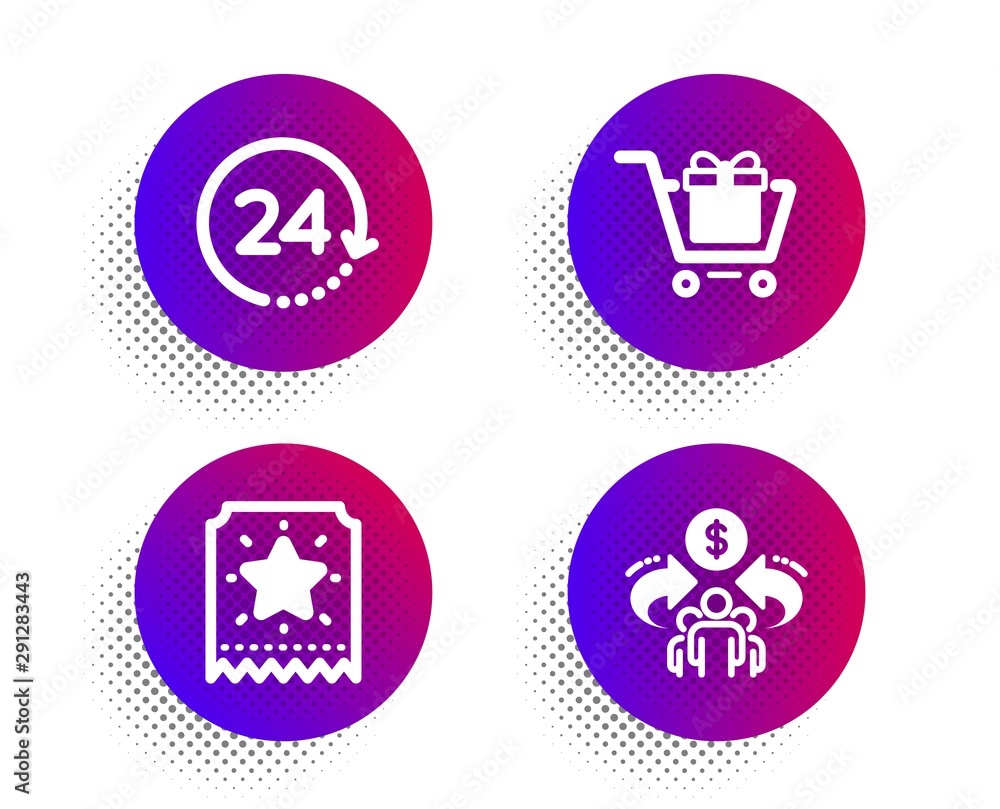 Loyalty ticket, Shopping cart and 24 hours icons simple set. Halftone dots button. Sharing economy sign. Bonus star, Gift box, Time. Share. Technology set. Classic flat loyalty ticket icon. Vector Loyalty ticket, Shopping cart and 24 hours icons simple set. Halftone dots button. Sharing economy sign. Bonus star, Gift box, Time. Share. Technology set. Classic flat loyalty ticket icon. Vector