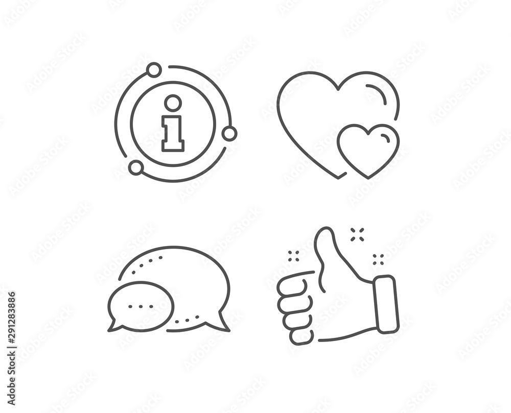 Couple Love line icon. Chat bubble, info sign elements. Two Hearts sign. Valentines day symbol. Linear hearts outline icon. Information bubble. Vector Couple Love line icon. Chat bubble, info sign elements. Two Hearts sign. Valentines day symbol. Linear hearts outline icon. Information bubble. Vector