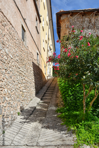 Fototapeta Naklejka Na Ścianę i Meble -  A narrow street between old buildings in the medieval town of Alvito, in the Lazio region of Italy