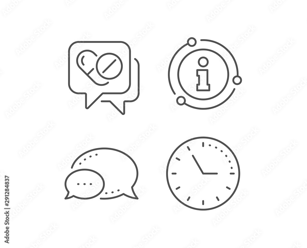 Medical drugs line icon. Chat bubble, info sign elements. Medicine pills sign. Pharmacy medication symbol. Linear medical drugs outline icon. Information bubble. Vector Medical drugs line icon. Chat bubble, info sign elements. Medicine pills sign. Pharmacy medication symbol. Linear medical drugs outline icon. Information bubble. Vector