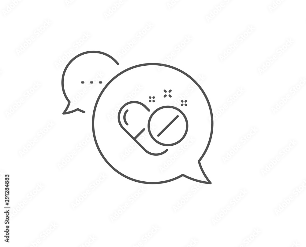 Medical pills line icon. Chat bubble design. Medicine drugs sign. Tablets symbol. Outline concept. Thin line medical pills icon. Vector Medical pills line icon. Chat bubble design. Medicine drugs sign. Tablets symbol. Outline concept. Thin line medical pills icon. Vector