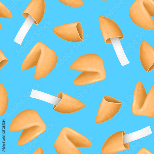 Realistic Detailed 3d Fortune Cookies Seamless Pattern Background . Vector