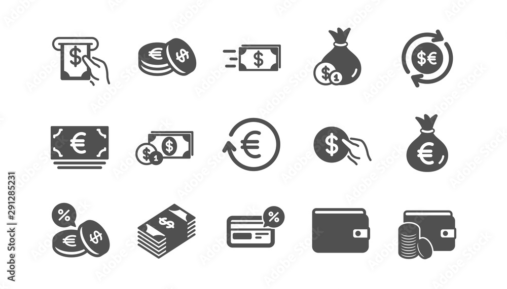 Money and payment icons. Cash, Wallet and Coins. Account cashback classic icon set. Quality set. Vector Money and payment icons. Cash, Wallet and Coins. Account cashback classic icon set. Quality set. Vector