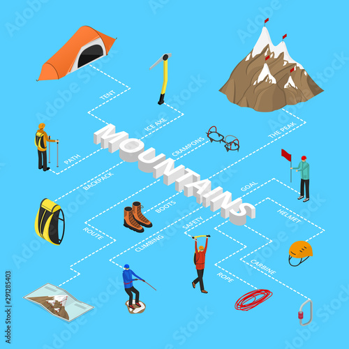 Color Mountaineering Signs 3d Infographics Isometric View. Vector