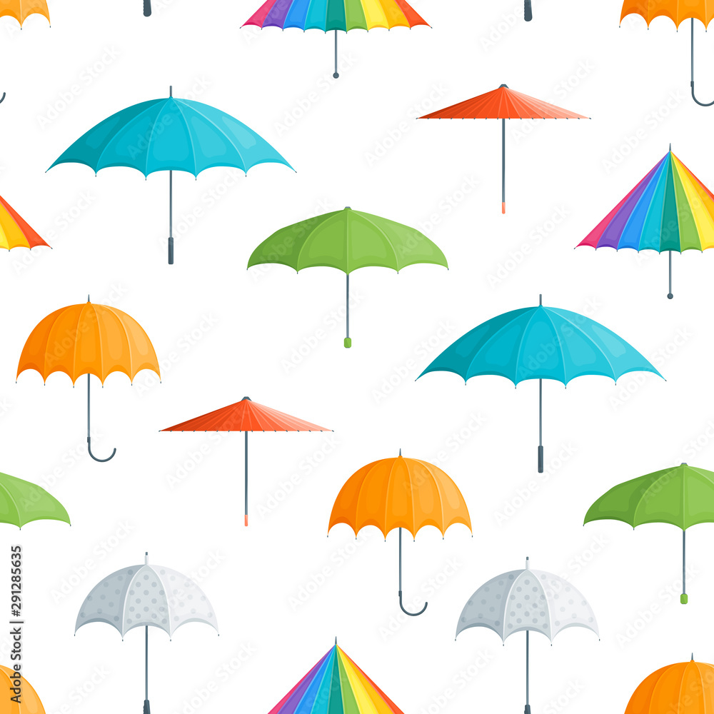 Realistic Detailed 3d Color Umbrella Seamless Pattern Background . Vector