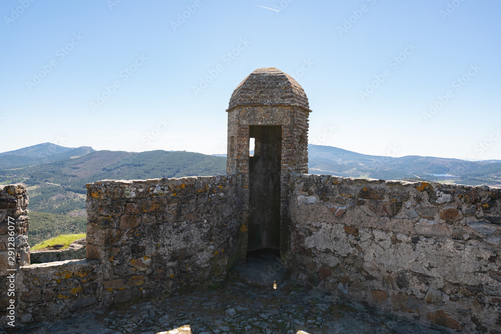 Landscape mountains and Marvao castle walls in Alentejo, Portugal