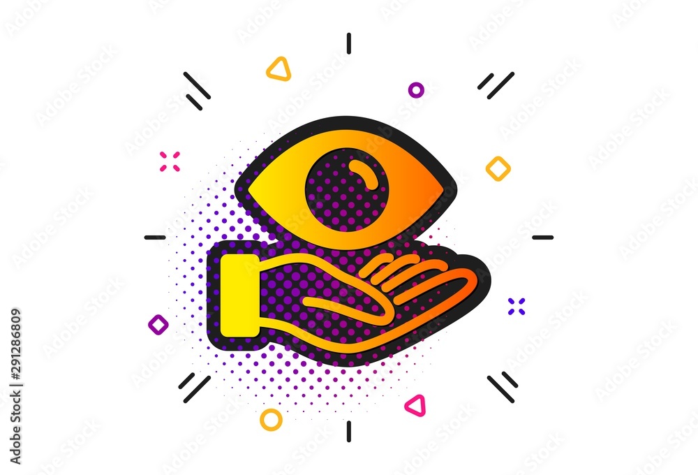 Obraz premium Oculist clinic sign. Halftone circles pattern. Eye care icon. Optometry vision symbol. Classic flat health eye icon. Vector