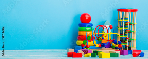 Obraz na płótnie Baby toys on wooden table