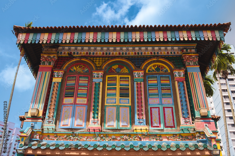 Colorful facade of building in Little India  Singapore