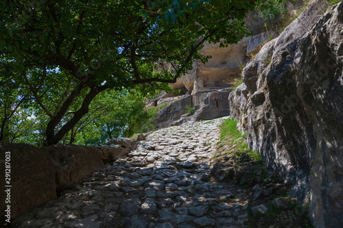 Stone road to mountain town