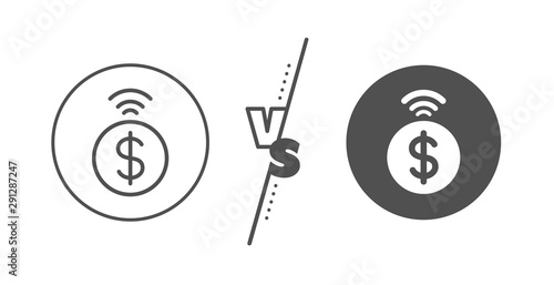 Dollar exchange sign. Versus concept. Contactless payment line icon. Finance symbol. Line vs classic contactless payment icon. Vector