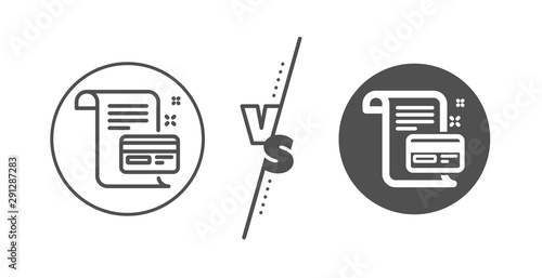Money by mail sign. Versus concept. Payment credit card line icon. Agreement conditions symbol. Line vs classic payment card icon. Vector