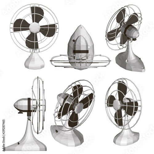 Set with indoor fan. Different points of view. 3D. Vector illustration.