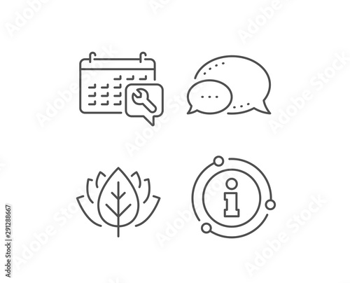 Spanner tool line icon. Chat bubble, info sign elements. Repair service calendar sign. Fix instruments symbol. Linear spanner outline icon. Information bubble. Vector