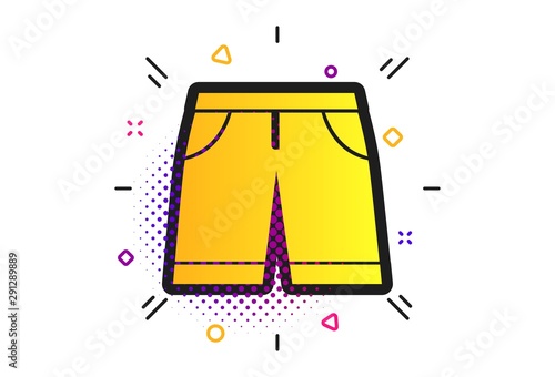 Men's Bermuda shorts sign icon. Halftone dots pattern. Clothing symbol. Classic flat shorts icon. Vector