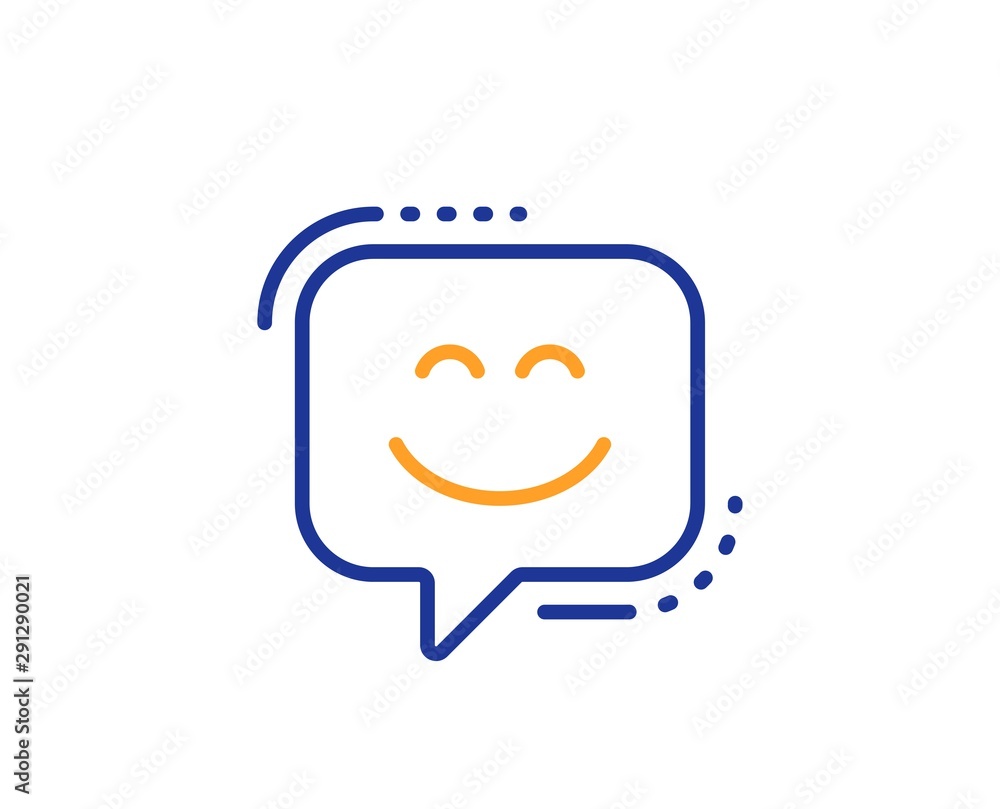 Happy emoticon chat sign. Smile face line icon. Speech bubble symbol. Colorful outline concept. Blue and orange thin line smile face icon. Vector Happy emoticon chat sign. Smile face line icon. Speech bubble symbol. Colorful outline concept. Blue and orange thin line smile face icon. Vector