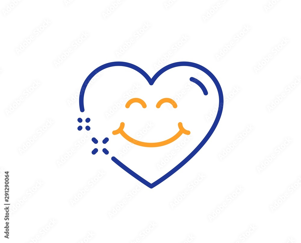Happy emoticon chat sign. Smile face line icon. Heart face symbol. Colorful outline concept. Blue and orange thin line smile face icon. Vector Happy emoticon chat sign. Smile face line icon. Heart face symbol. Colorful outline concept. Blue and orange thin line smile face icon. Vector