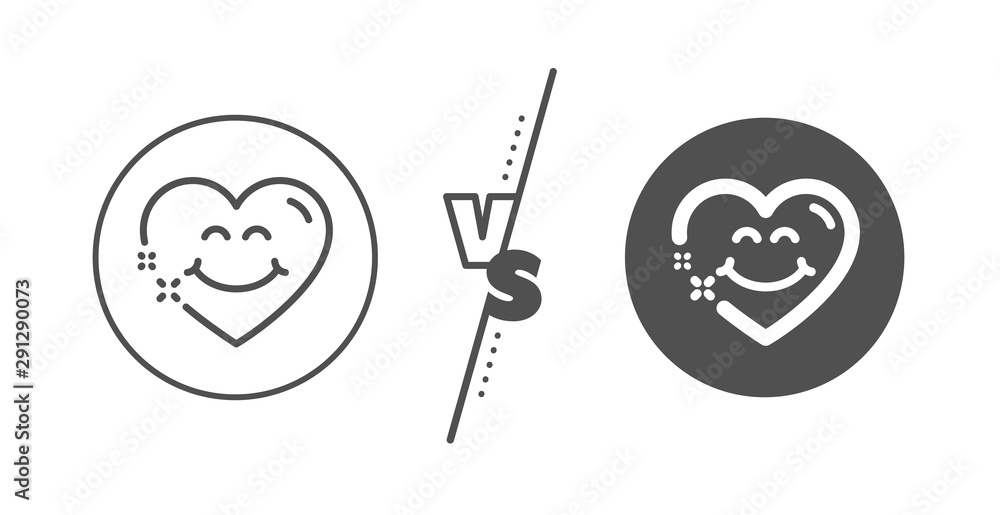 Happy emoticon chat sign. Versus concept. Smile face line icon. Heart face symbol. Line vs classic smile face icon. Vector Happy emoticon chat sign. Versus concept. Smile face line icon. Heart face symbol. Line vs classic smile face icon. Vector