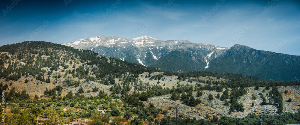 Scenic view of mountain landscape in Crete Island, Greece