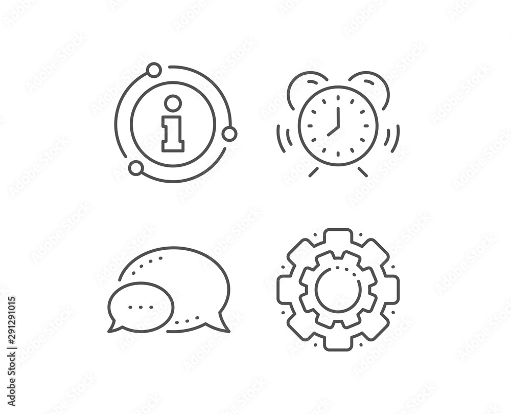 Time management line icon. Chat bubble, info sign elements. Alarm clock sign. Watch symbol. Linear time management outline icon. Information bubble. Vector Time management line icon. Chat bubble, info sign elements. Alarm clock sign. Watch symbol. Linear time management outline icon. Information bubble. Vector