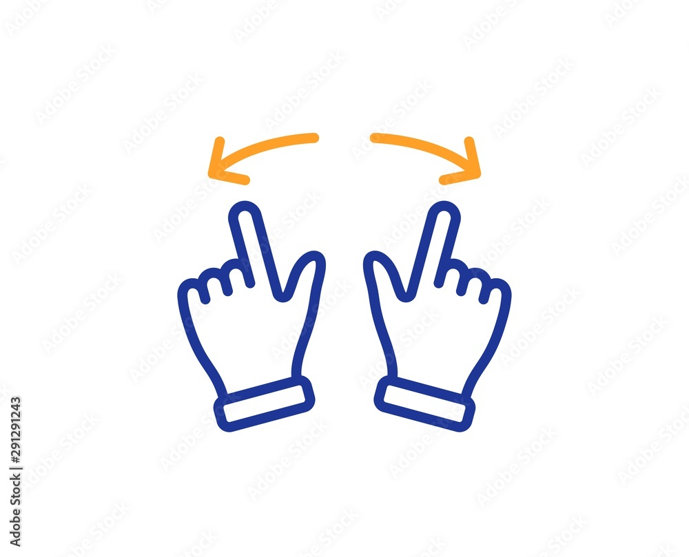Slide arrow sign. Move gesture line icon. Swipe action symbol. Colorful outline concept. Blue and orange thin line move gesture icon. Vector Slide arrow sign. Move gesture line icon. Swipe action symbol. Colorful outline concept. Blue and orange thin line move gesture icon. Vector