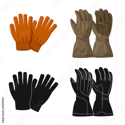 Vector illustration of glove and winter symbol. Set of glove and equipment stock vector illustration.