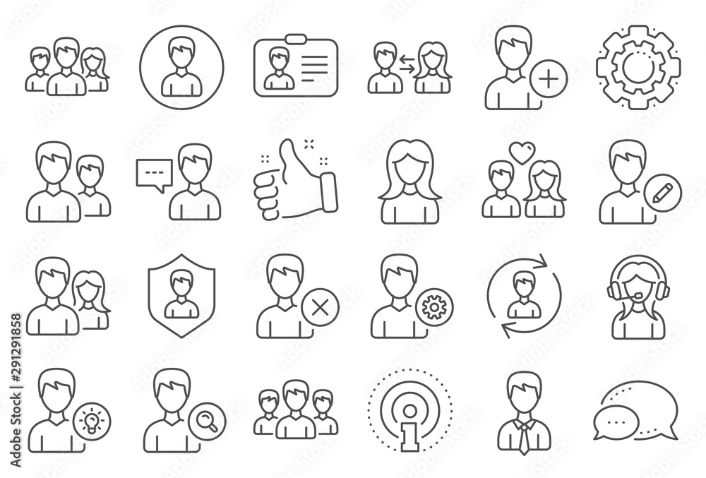 User people line icons. Male and Female Profile, Group and Support icons. ID card, Teamwork people and Businessman symbols. Couple love, Security profile and User management support. Vector User people line icons. Male and Female Profile, Group and Support icons. ID card, Teamwork people and Businessman symbols. Couple love, Security profile and User management support. Vector