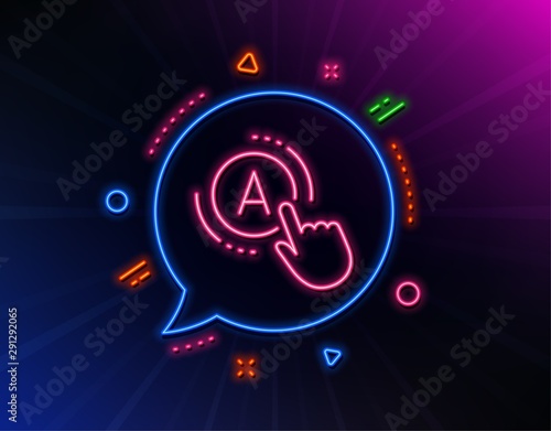Ab testing line icon. Neon laser lights. Ui test button sign. Glow laser speech bubble. Neon lights chat bubble. Banner badge with ab testing icon. Vector