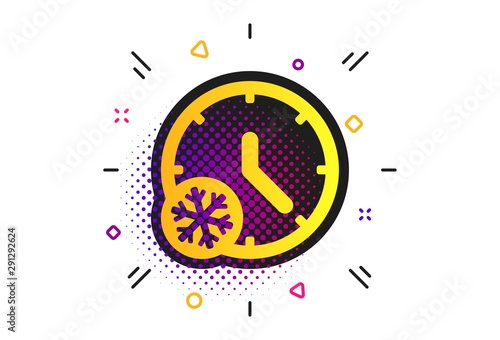 Winter time icon. Halftone dots pattern. Snowy cold day sign. Daylight saving time with snowflake symbol. Classic flat winter time icon. Vector