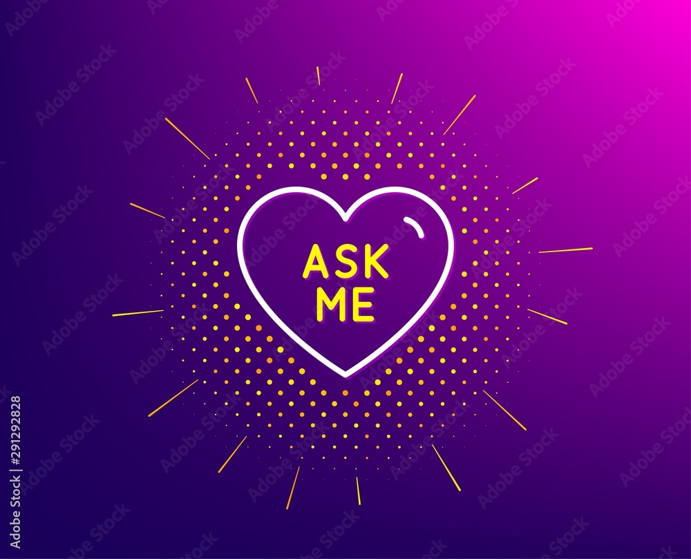 Ask me line icon. Halftone pattern. Sweet heart sign. Valentine day love symbol. Gradient background. Ask me line icon. Yellow halftone pattern. Vector Ask me line icon. Halftone pattern. Sweet heart sign. Valentine day love symbol. Gradient background. Ask me line icon. Yellow halftone pattern. Vector