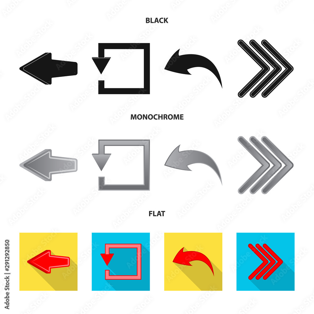 Isolated object of element and arrow icon. Set of element and direction stock symbol for web.