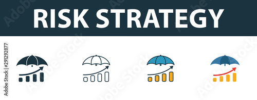 Risk Strategy icon set. Four simple symbols in diferent styles from risk management icons collection. Creative risk strategy icons filled, outline, colored and flat symbols