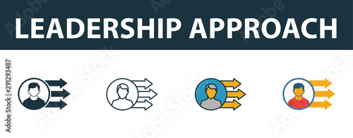 Leadership Approach icon set. Four simple symbols in diferent styles from risk management icons collection. Creative leadership approach icons filled, outline, colored and flat symbols