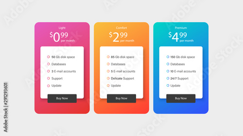 Price table plan vector web design